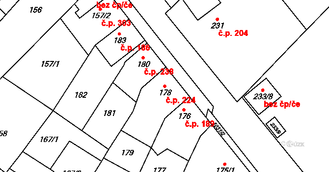 Tetčice 224 na parcele st. 178 v KÚ Tetčice, Katastrální mapa
