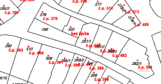 Čejkovice 436 na parcele st. 281/1 v KÚ Čejkovice, Katastrální mapa