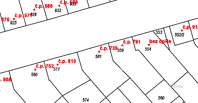 Rohatec 739 na parcele st. 561 v KÚ Rohatec, Katastrální mapa