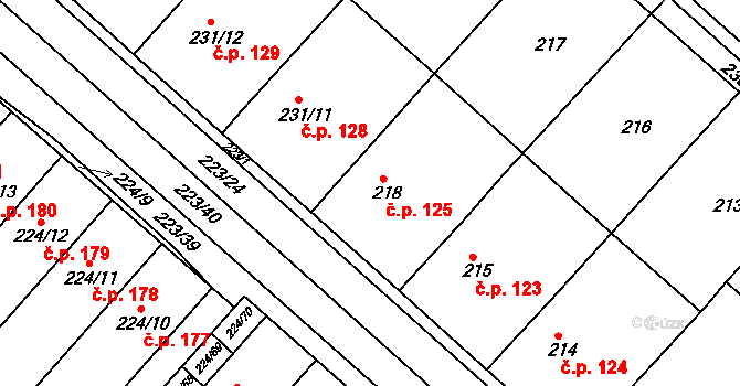 Skoronice 125 na parcele st. 218 v KÚ Skoronice, Katastrální mapa