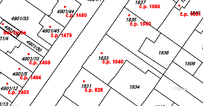 Bzenec 1040 na parcele st. 1833 v KÚ Bzenec, Katastrální mapa