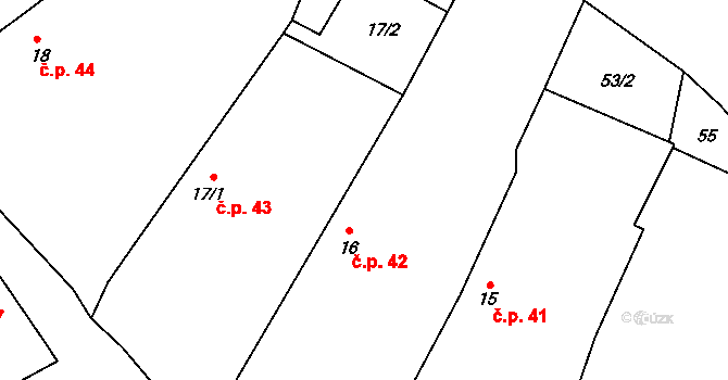 Meziříčko 42 na parcele st. 16 v KÚ Meziříčko u Jihlavy, Katastrální mapa