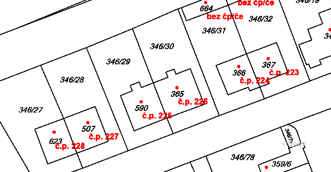Velký Beranov 225 na parcele st. 365 v KÚ Velký Beranov, Katastrální mapa