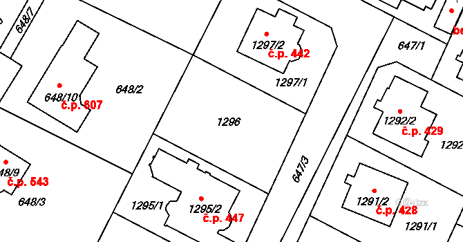 Hřebeč 438 na parcele st. 1296/5 v KÚ Hřebeč, Katastrální mapa