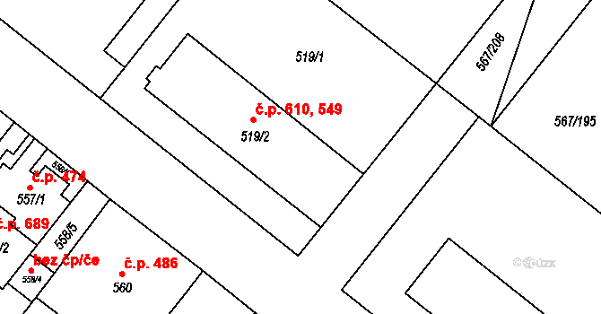 Vyškov-Předměstí 549,610, Vyškov na parcele st. 519/2 v KÚ Vyškov, Katastrální mapa