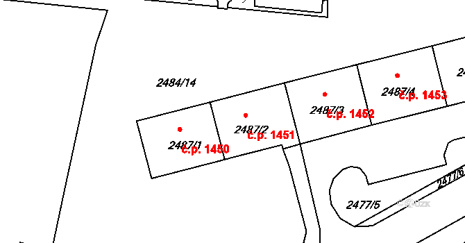 Tachov 1451 na parcele st. 2487/2 v KÚ Tachov, Katastrální mapa