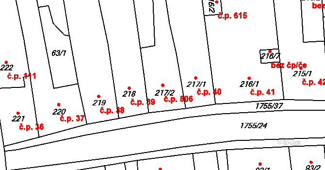 Libochovice 506 na parcele st. 217/2 v KÚ Libochovice, Katastrální mapa