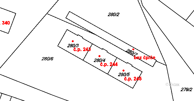 Košťálov 244 na parcele st. 280/4 v KÚ Košťálov, Katastrální mapa