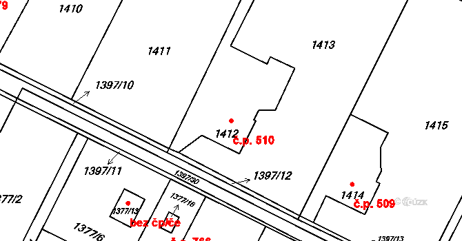 Lutyně 510, Orlová na parcele st. 1412 v KÚ Horní Lutyně, Katastrální mapa