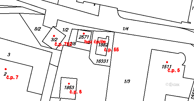 Hovězí 55 na parcele st. 1882 v KÚ Hovězí, Katastrální mapa