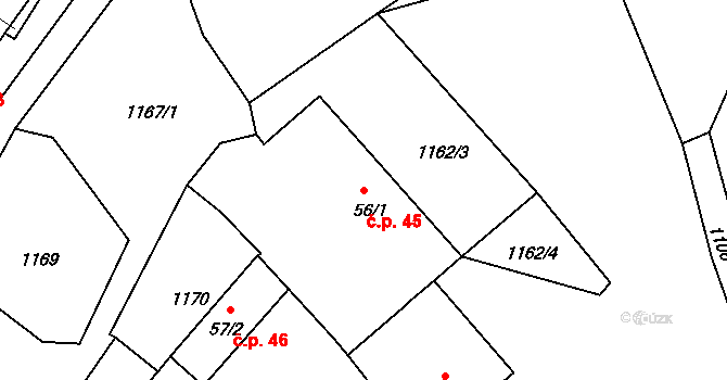 Kondrač 45, Kamenná na parcele st. 56/1 v KÚ Kondrač, Katastrální mapa