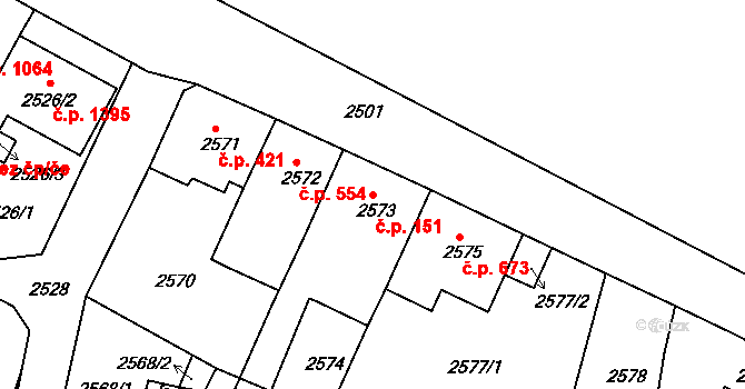 Duchcov 151 na parcele st. 2573 v KÚ Duchcov, Katastrální mapa