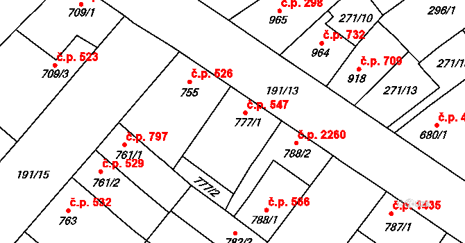 Břeclav 547 na parcele st. 777/1 v KÚ Břeclav, Katastrální mapa