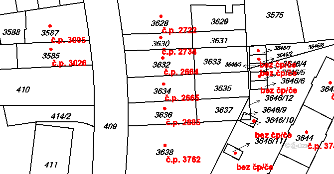 Židenice 2665, Brno na parcele st. 3634 v KÚ Židenice, Katastrální mapa