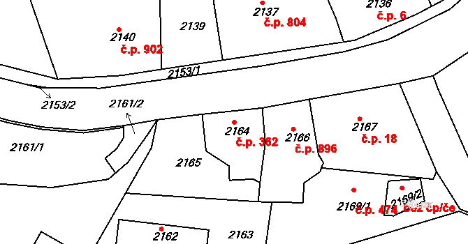 Smržovka 362 na parcele st. 2164 v KÚ Smržovka, Katastrální mapa