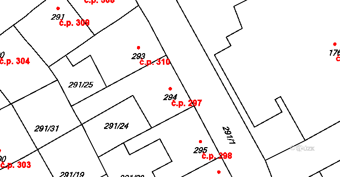 Černčice 297 na parcele st. 294 v KÚ Černčice u Loun, Katastrální mapa