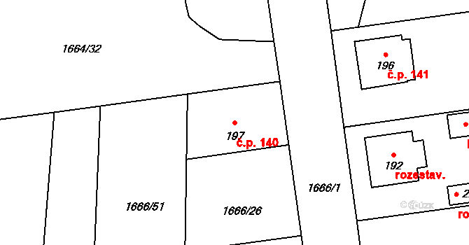 Temelín 140 na parcele st. 197 v KÚ Temelín, Katastrální mapa