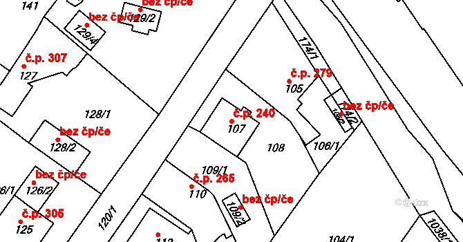 Sobědruhy 240, Teplice na parcele st. 107 v KÚ Sobědruhy, Katastrální mapa