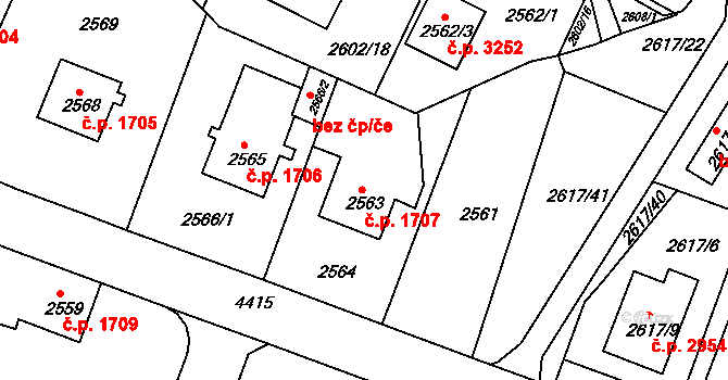 Teplice 1707 na parcele st. 2563 v KÚ Teplice, Katastrální mapa