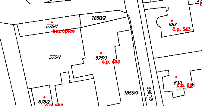 Česká Kamenice 483 na parcele st. 575/3 v KÚ Česká Kamenice, Katastrální mapa