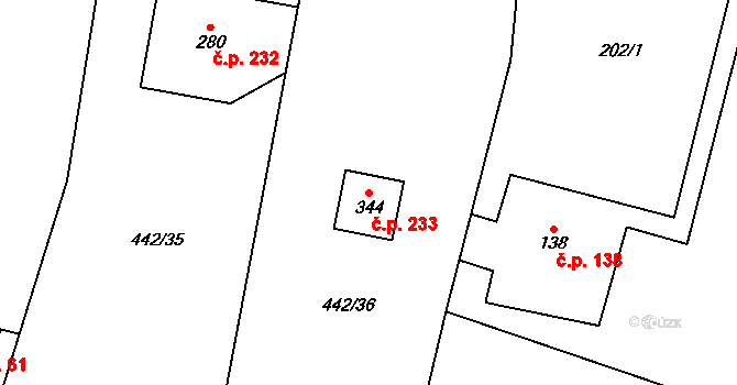 Liběchov 233 na parcele st. 344 v KÚ Liběchov, Katastrální mapa