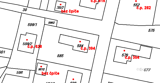 Jablůnka 394 na parcele st. 584 v KÚ Jablůnka, Katastrální mapa