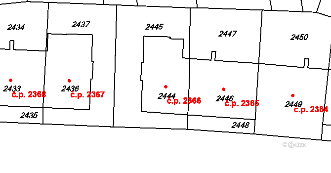 Žižkov 2366, Praha na parcele st. 2444 v KÚ Žižkov, Katastrální mapa