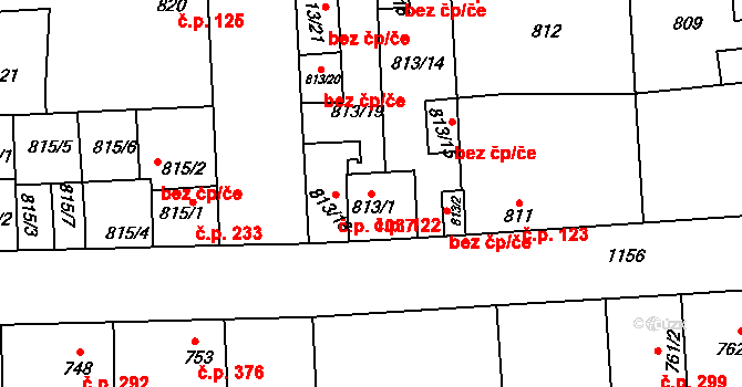 Libuš 122, Praha na parcele st. 813/1 v KÚ Libuš, Katastrální mapa