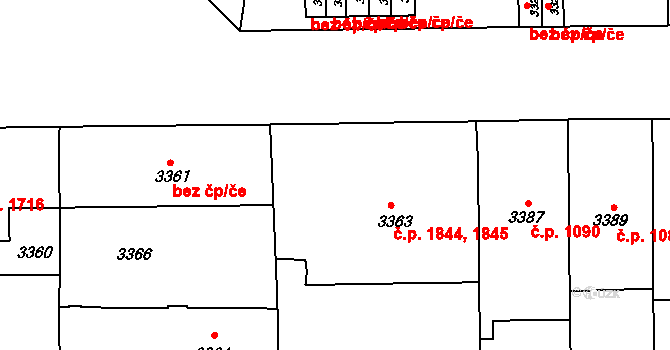 Smíchov 1845, Praha na parcele st. 3363 v KÚ Smíchov, Katastrální mapa