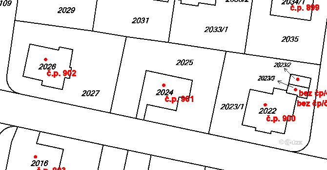 Střešovice 901, Praha na parcele st. 2024 v KÚ Střešovice, Katastrální mapa