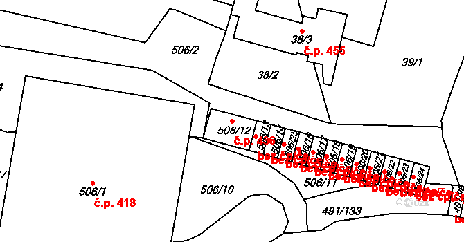 Veleslavín 436, Praha na parcele st. 506/12 v KÚ Veleslavín, Katastrální mapa
