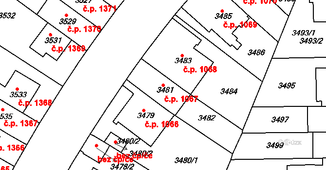 Dejvice 1067, Praha na parcele st. 3481 v KÚ Dejvice, Katastrální mapa