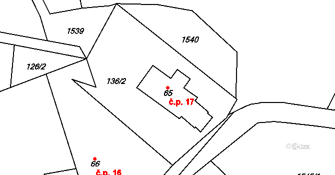 Kohoutov 17 na parcele st. 65 v KÚ Kohoutov, Katastrální mapa