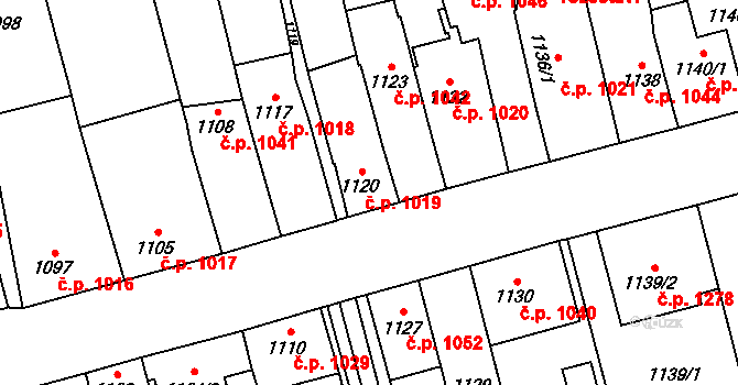 Kyje 1019, Praha na parcele st. 1120 v KÚ Kyje, Katastrální mapa