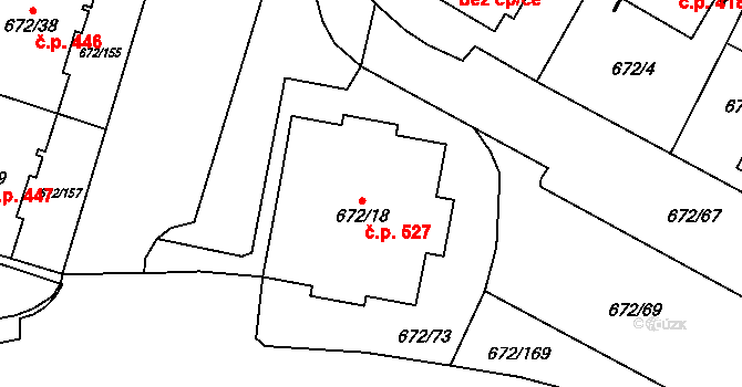 Letňany 527, Praha na parcele st. 672/18 v KÚ Letňany, Katastrální mapa