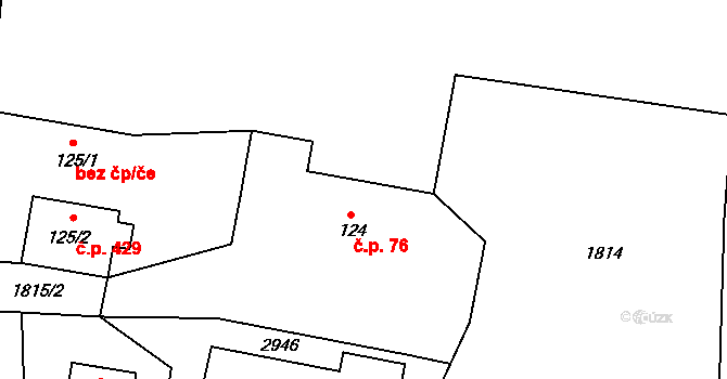 Hořejší Vrchlabí 76, Vrchlabí na parcele st. 124 v KÚ Hořejší Vrchlabí, Katastrální mapa