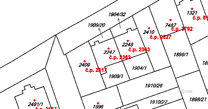 Hodonín 2362 na parcele st. 2247 v KÚ Hodonín, Katastrální mapa