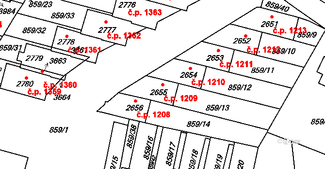 Vrchlabí 1209 na parcele st. 2655 v KÚ Vrchlabí, Katastrální mapa