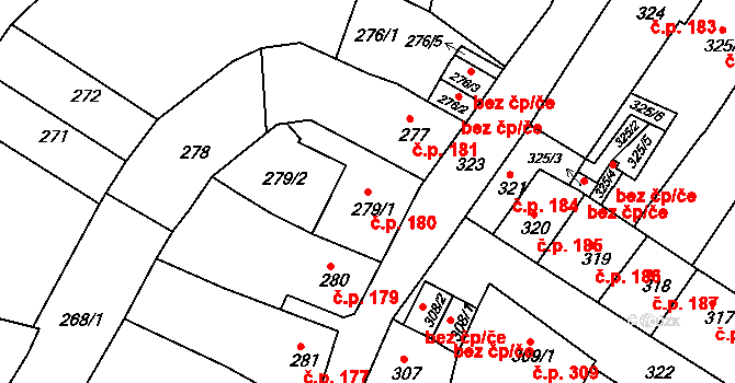 Česká Lípa 180 na parcele st. 279/1 v KÚ Česká Lípa, Katastrální mapa