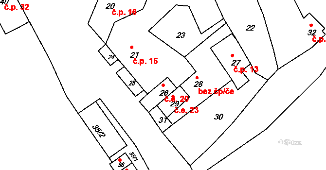 Červený Hrádek 20, Jirkov na parcele st. 26 v KÚ Červený Hrádek u Jirkova, Katastrální mapa