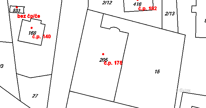 Dolní Chrastava 175, Chrastava na parcele st. 205 v KÚ Dolní Chrastava, Katastrální mapa