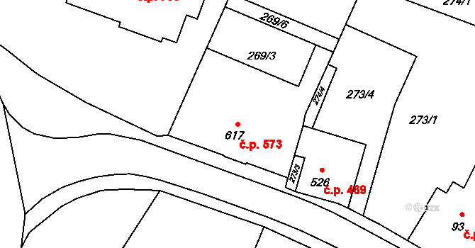 Rtyně v Podkrkonoší 573 na parcele st. 617 v KÚ Rtyně v Podkrkonoší, Katastrální mapa