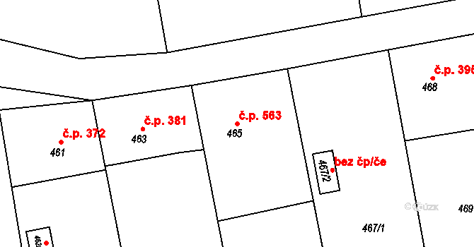 Louky 563, Karviná na parcele st. 465 v KÚ Louky nad Olší, Katastrální mapa