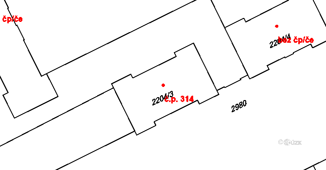 Předměstí 314, Opava na parcele st. 2204/3 v KÚ Opava-Předměstí, Katastrální mapa