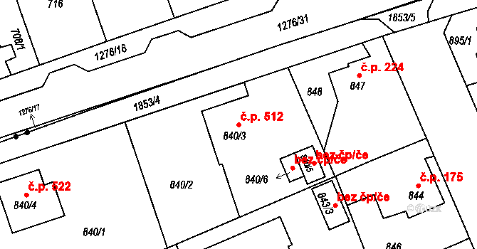 Černice 512, Plzeň na parcele st. 840/3 v KÚ Bručná, Katastrální mapa