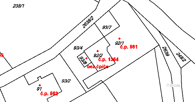 Prostřední Suchá 1364, Havířov na parcele st. 92/2 v KÚ Prostřední Suchá, Katastrální mapa