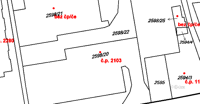 Předměstí 2103, Litoměřice na parcele st. 2598/20 v KÚ Litoměřice, Katastrální mapa