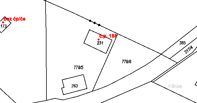 Předonín 7, Bechlín na parcele st. 778/5 v KÚ Předonín, Katastrální mapa