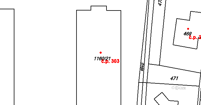 Neveklov 303 na parcele st. 1160/21 v KÚ Neveklov, Katastrální mapa