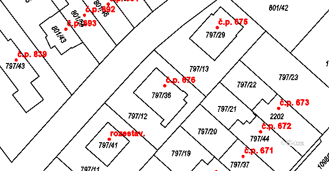 Lázně Bohdaneč 676 na parcele st. 797/36 v KÚ Lázně Bohdaneč, Katastrální mapa
